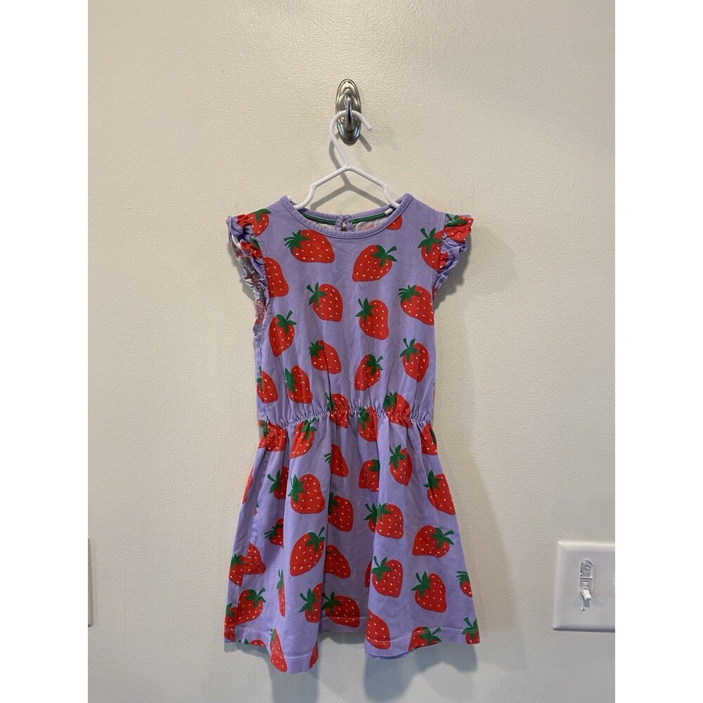 Mini boden Girls Strawberry Short Sleeve Dress Size 5-6 Years 100% Cotton